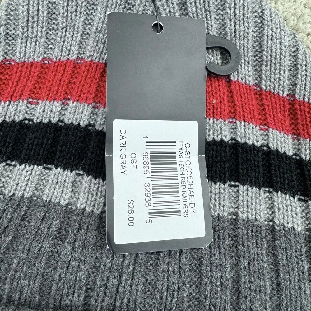 Texas Tech Red Raiders 47 Beanie Gray Stack Striped Patch‎ Pom Cuffed Knit Hat